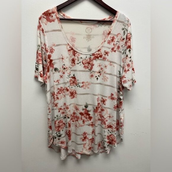 Maurices Floral Striped Short Sleeve Top Size 2x - Picture 1 of 5